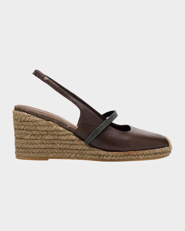 Leather Mary Jane Slingback Espadrilles